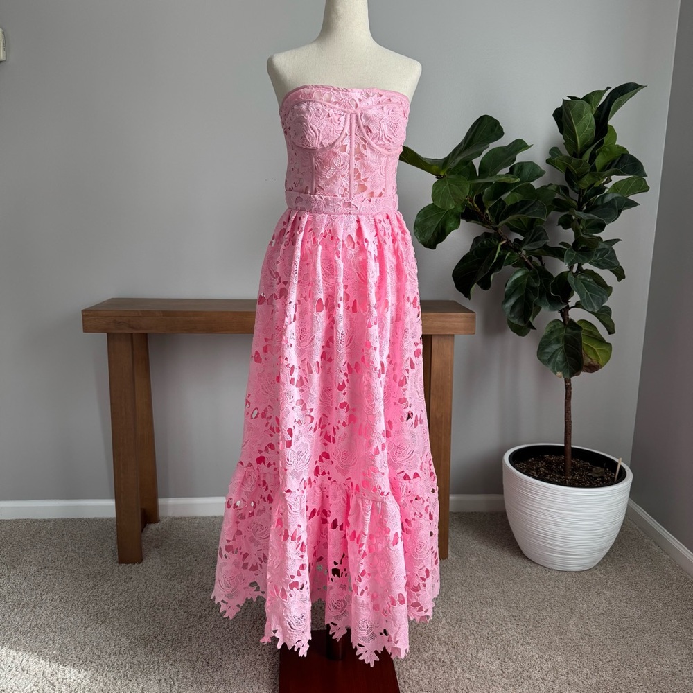 Emilia Lace Bustier Midi Dress - Candy Pink